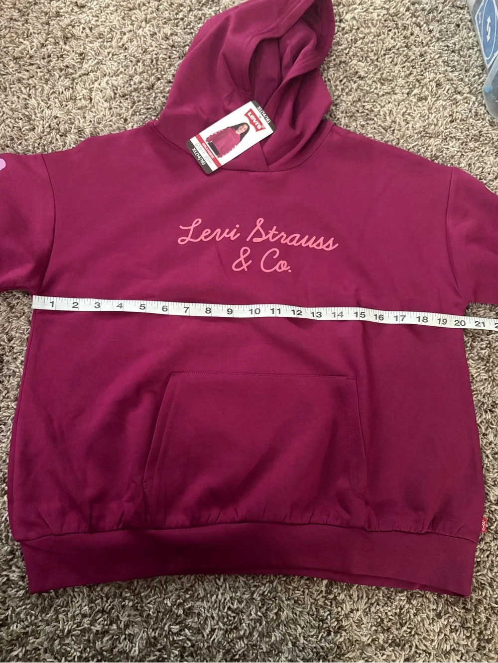 Levi's Girls Burgundy Hoodie with Pink Heart Sleeve Graphics